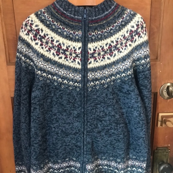 Vintage Sweaters Vintage Fairisle Yoke Zip Up Cardigan Sweater Denim Blue Marl Poshmark